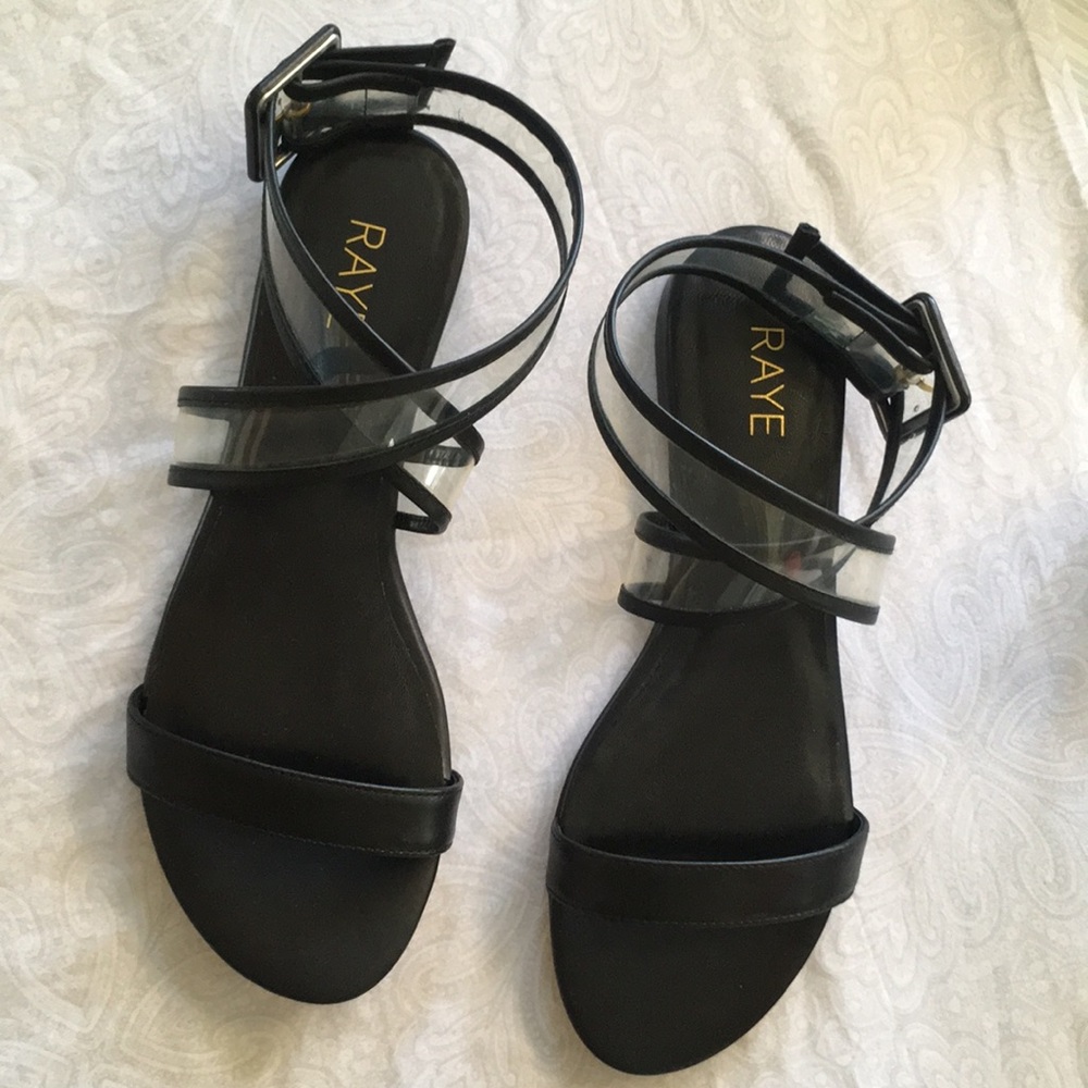 Raye black and clear criss cross black sandals with buckle size 6.5